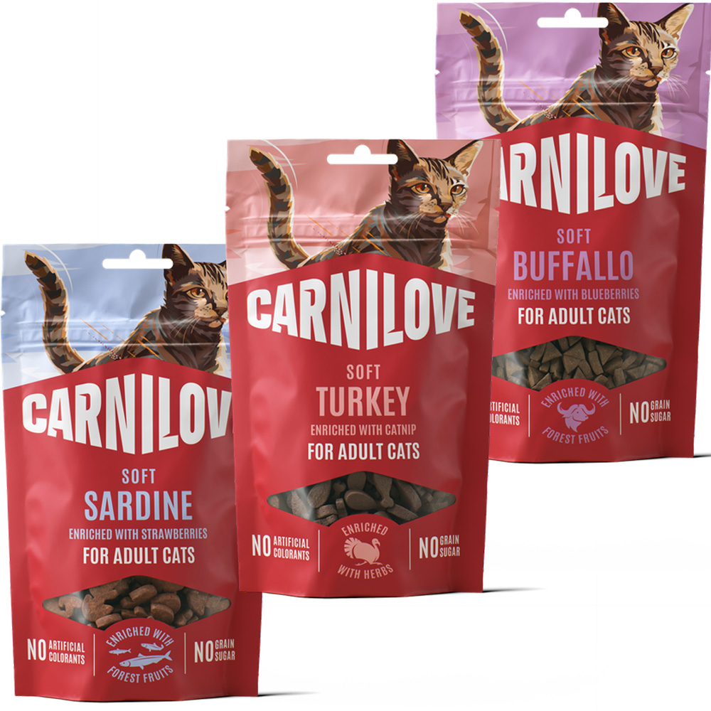 Carnilove Cat Przysmaki dla Kota 6x50g Mix Smaków Indyk Sardynka Bawół Kaczka Łosoś Jagnięcina